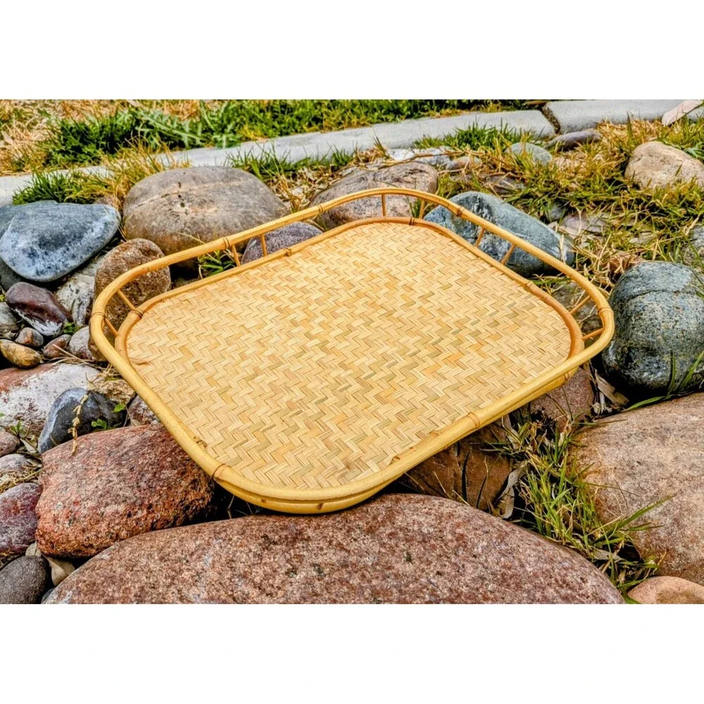 Vintage Woven Bamboo Rattan Wicker Tiki Bar Lap Pier 1 Serving Tray 19